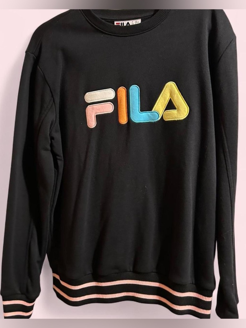 FILA Black Sweatshirt with Multicolor Logo Patch| Woman’s Large